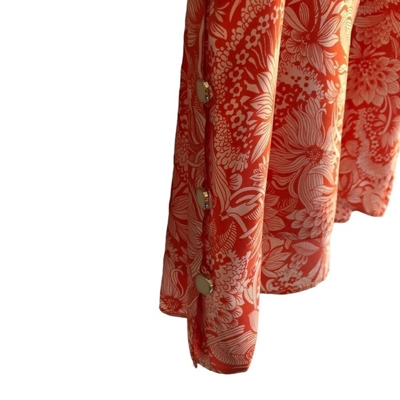 Milly Of New York Silk V-neck Fringe Trim Orange Floral Sleeveless Tank Size 6 - Picture 10 of 14